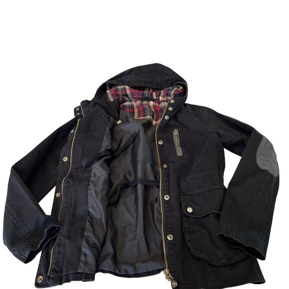 TOPSHOP Hooded Black Jacket US Size 2 With Drawstring to Define Waist Mid weight - Picture 4 of 13